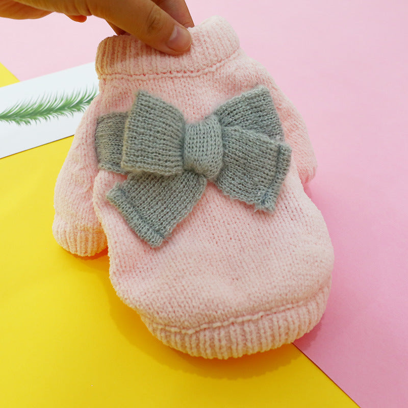 Bowknot Knit Pet Sweater – Hollow Design Dog & Cat Costume
