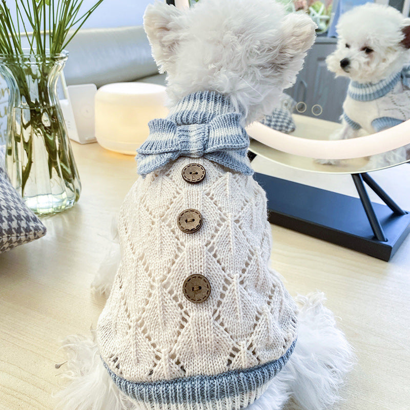 Bowknot Knit Pet Sweater – Hollow Design Dog & Cat Costume
