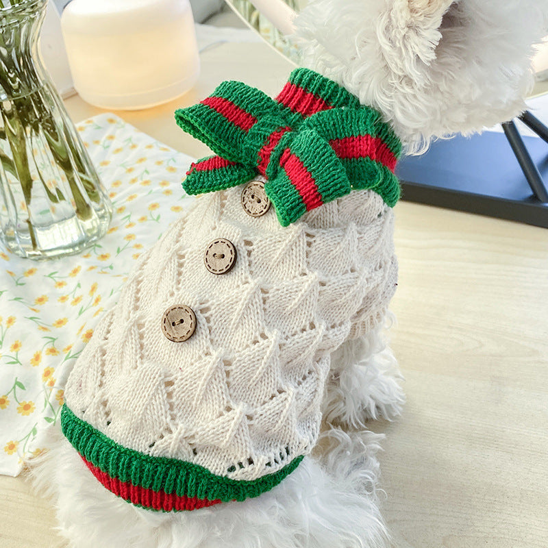Bowknot Knit Pet Sweater – Hollow Design Dog & Cat Costume