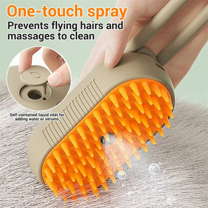 “3-in-1 Pet Steam Brush – Spray, Massage & Grooming Comb