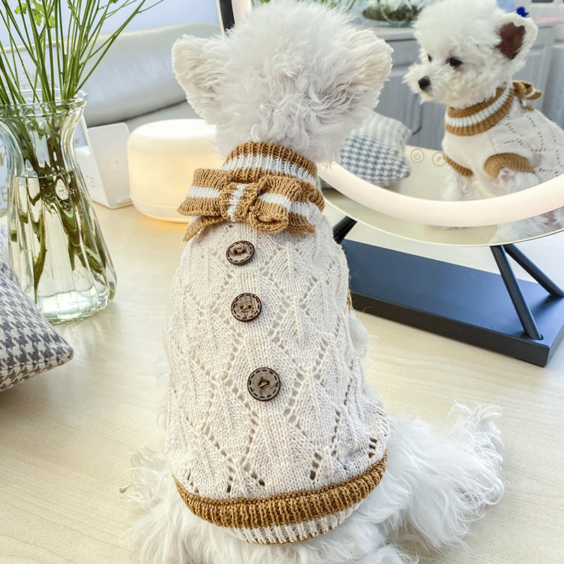 Bowknot Knit Pet Sweater – Hollow Design Dog & Cat Costume