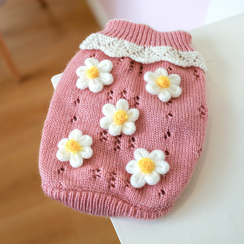 Bowknot Knit Pet Sweater – Hollow Design Dog & Cat Costume