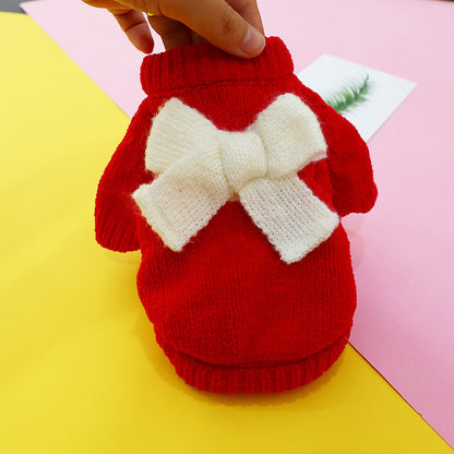 Bowknot Knit Pet Sweater – Hollow Design Dog & Cat Costume