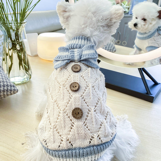 Bowknot Knit Pet Sweater – Hollow Design Dog & Cat Costume