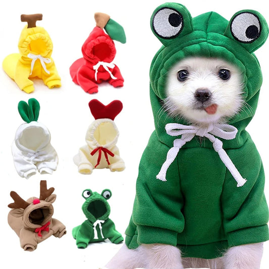 "Cute Fruit Dog Hoodie – Winter Warm Fleece Pet Outfit for Small Dogs & Cats"