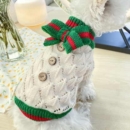 Bowknot Knit Pet Sweater – Hollow Design Dog & Cat Costume